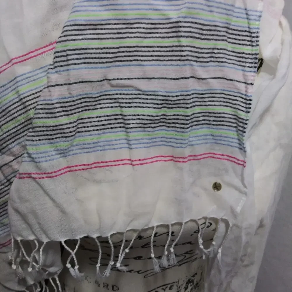 Eddie Bauer White Scarf with Striped Fringe Cotton Spring Layer Size OS